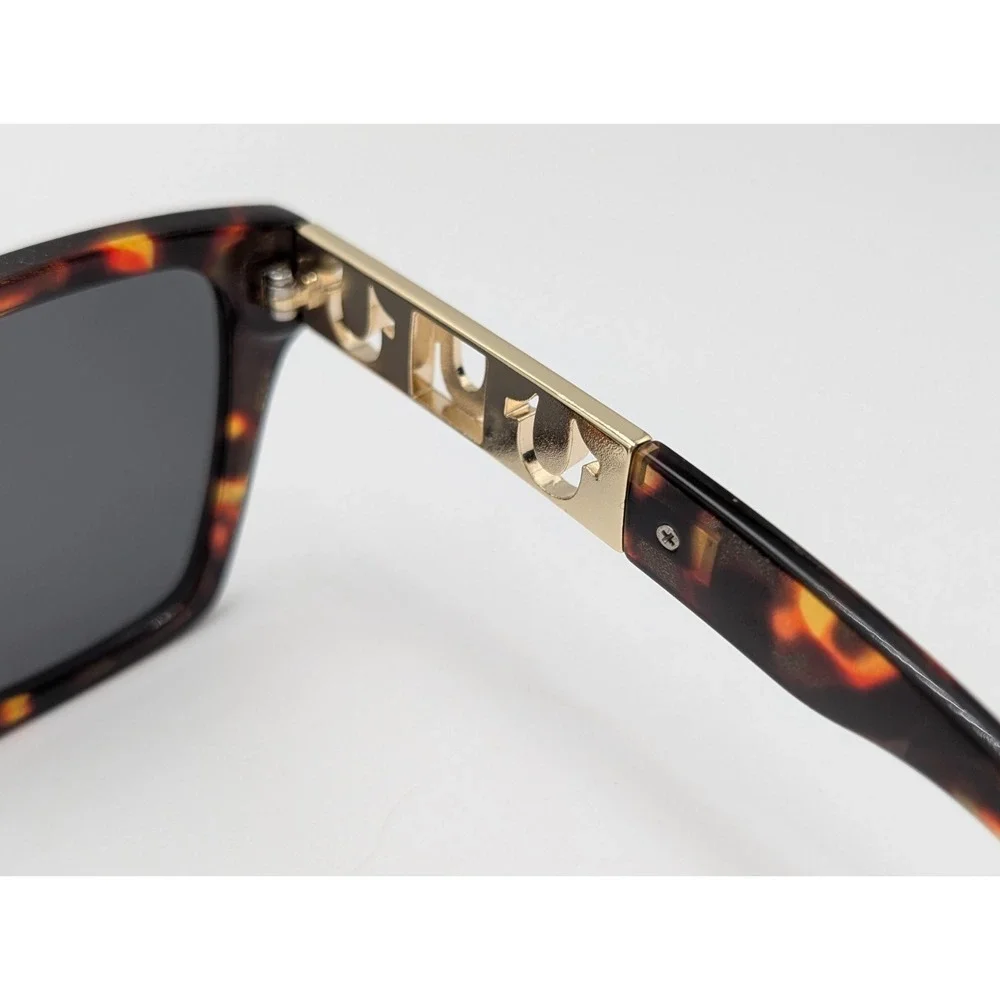 NWT Original TRUE RELIGION Square Sunglasses Classic Acetate Gold Logo